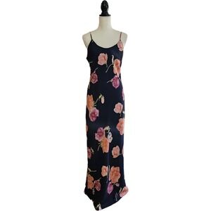 Vintage 90s Maria Bonita Navy Floral Maxi Slip Dress Size L Romantic Feminine